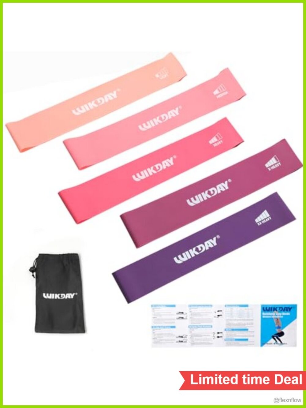 Resistance Bands Set of 5 Natural Rubber for Workout, Stretching, Physical